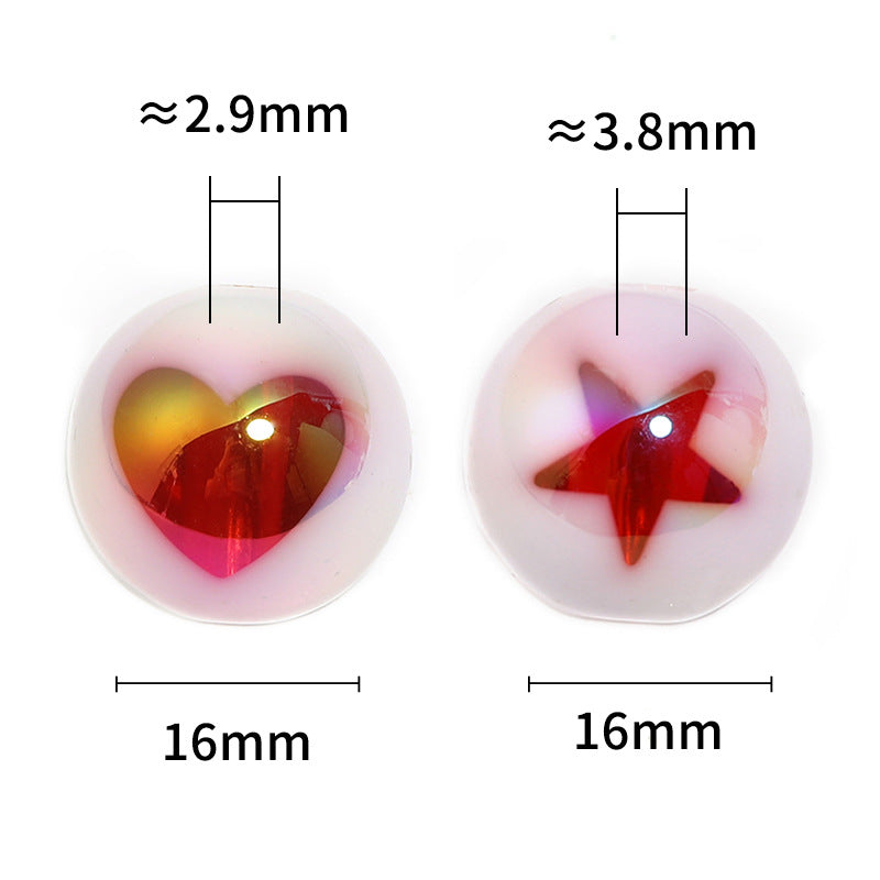 Wholesale  100pcs 16mmMilk White Sugar Core Acrylic Colored Heart-shaped Five Pointed Star Round Beads